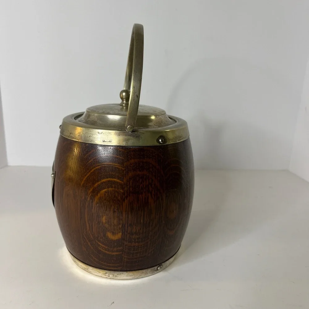 Antique English Oak‎ & Silverplate EPNS Biscuit Barrel Lid Handle Flaw